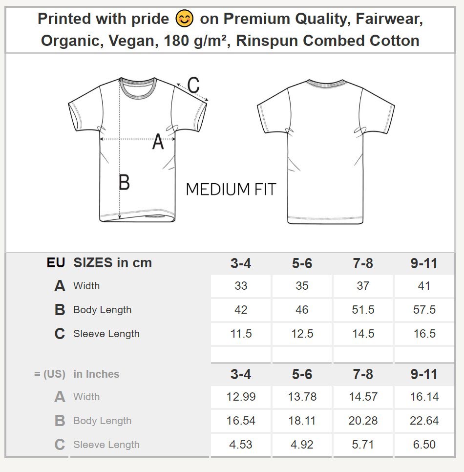 Size Chart: Moher A1 Organic Kid Tee