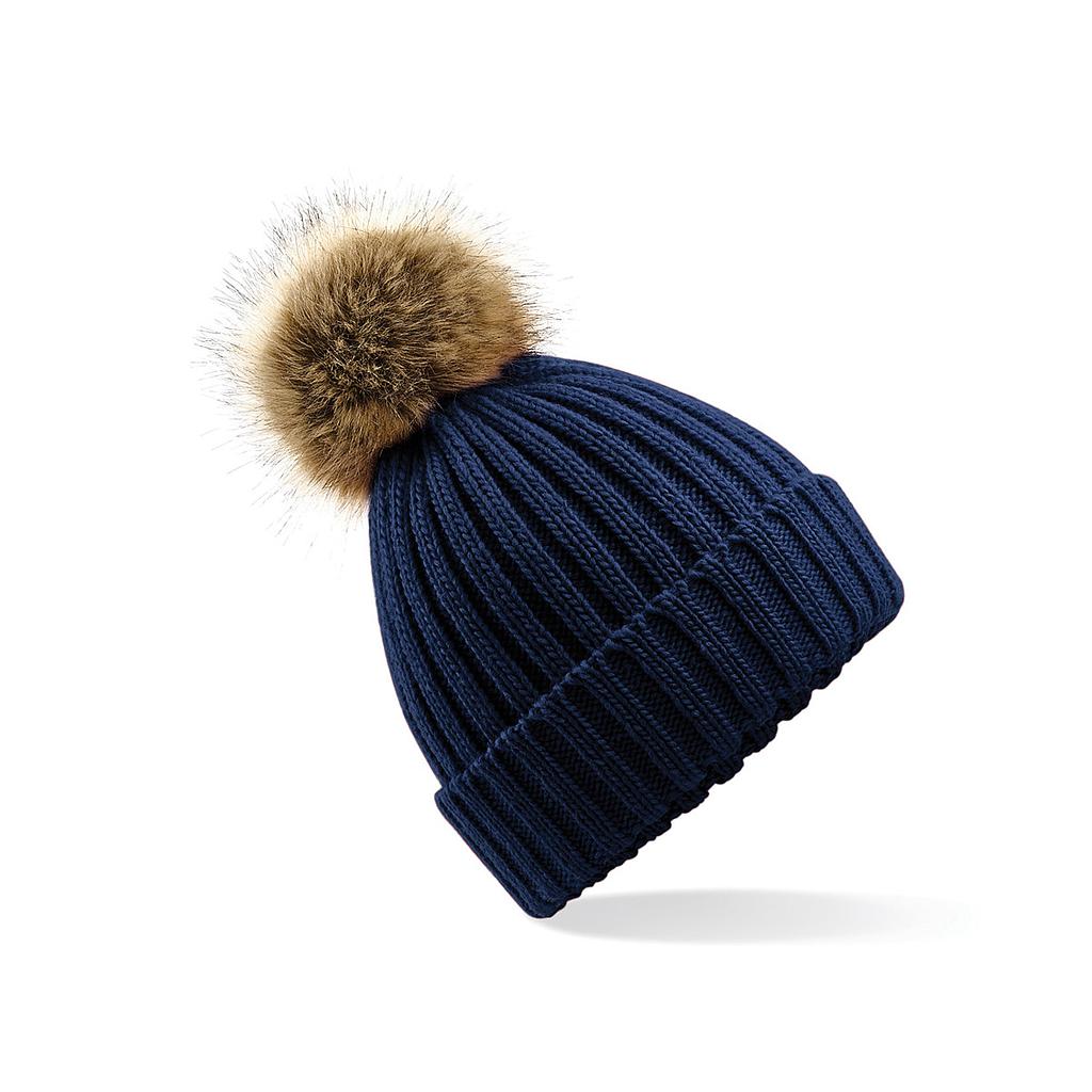 BB412 B/field Fur Pop Pom Chunky Beanie