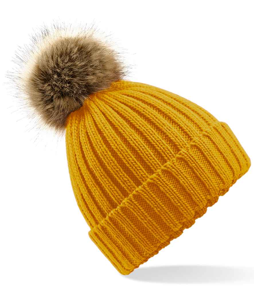 BB412 B/field Fur Pop Pom Chunky Beanie