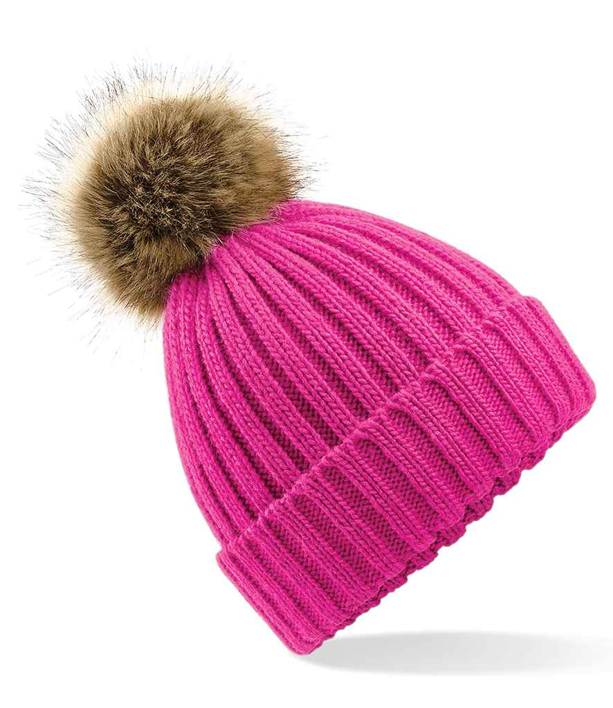 BB412 B/field Fur Pop Pom Chunky Beanie