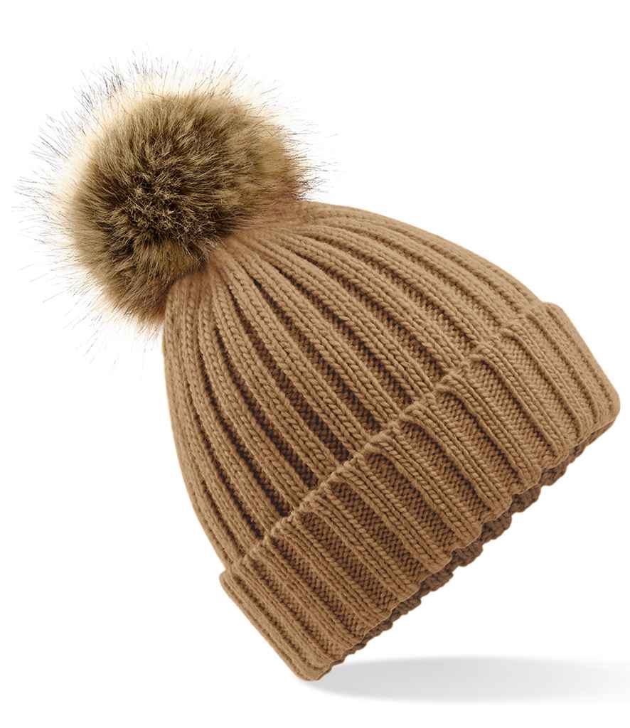 BB412 B/field Fur Pop Pom Chunky Beanie