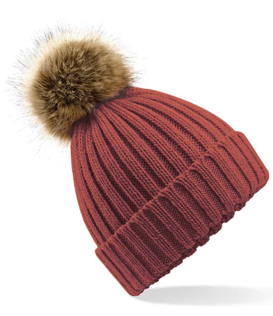 BB412 B/field Fur Pop Pom Chunky Beanie
